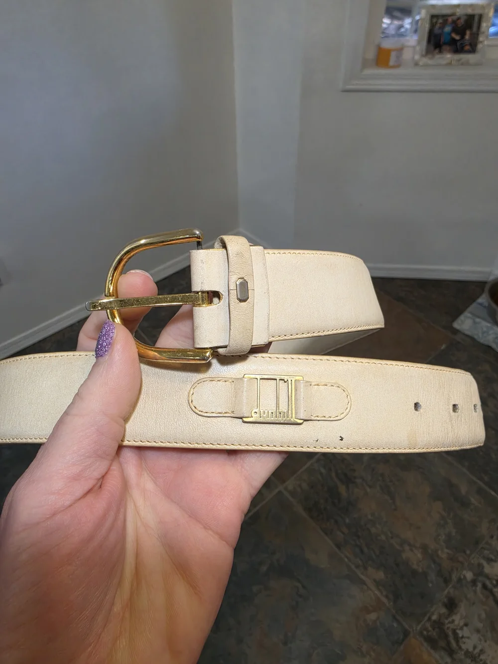 Vintage Dunhill Cream Leather Belt Size 40/100 Gold Hardware